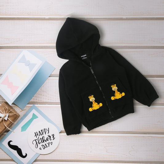 Fleece Embroidery Baby Hoodie - Black