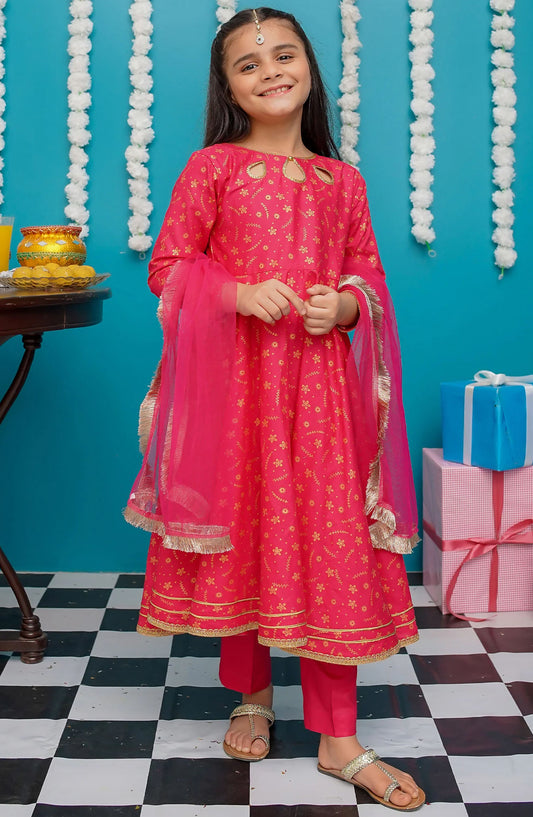 Modest Cotton 3 Piece Frock - 9220 - MOD25EKK - Pink - Festive Collection