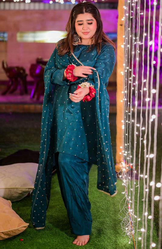 TNG Embroidered Silk Stitched 3 Piece Suit - AR-001788 Sitara - TNG25EC - Blue - Festive Collection