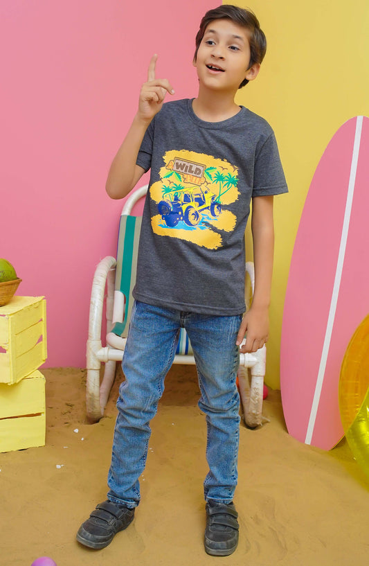 Modest Casual Jersey Stitched T-Shirt - BS2409-CCL Wild Adventure Graphic Tee - MOD25STS - Grey - Casual Collection