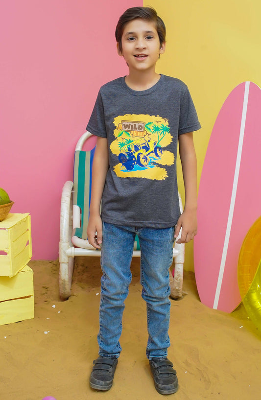 Modest Casual Jersey Stitched T-Shirt - BS2409-CCL Wild Adventure Graphic Tee - MOD25STS - Grey - Casual Collection
