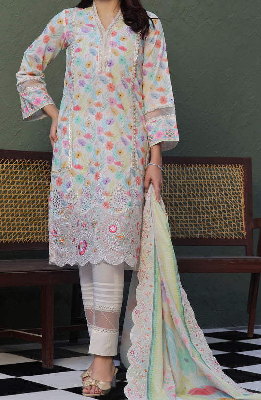 Zynah by VS Textile Chikankari Lawn Unstitched 3 Piece Suit - D-581 - VS25ZCL - White - Summer Collection