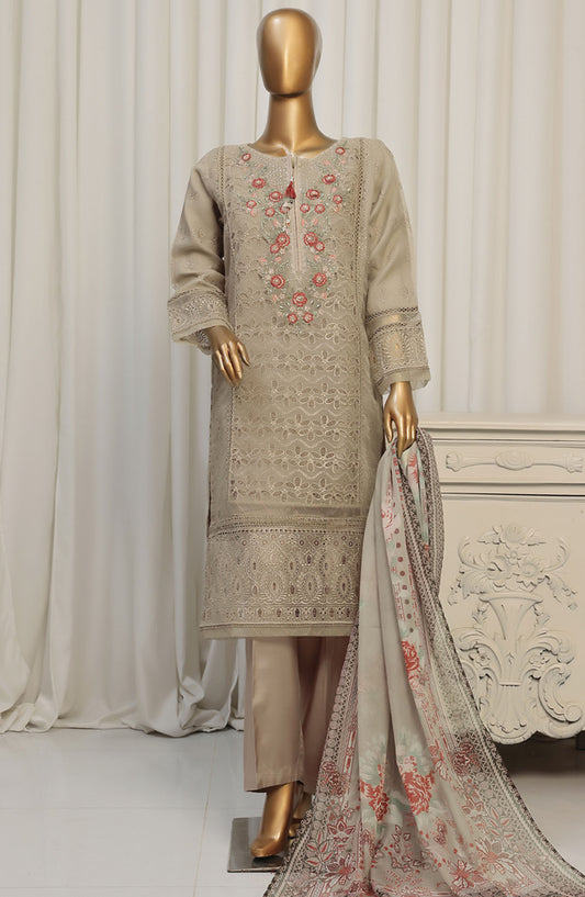 Falsafaa by HZ Textile Embroidered Organza Stitched 3 Piece Suit - HZK-178 Camel Brown - HZ25FHZKV6 - Beige - Festive Collection