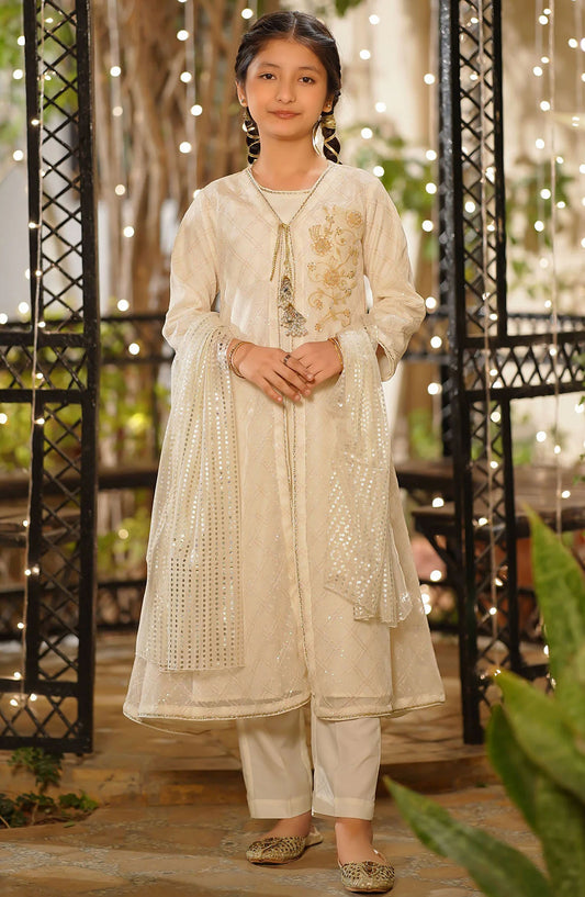 Sequence Net Hand Adda Work 3 Piece Suit - MAX-34 - OCH25GFS - Off White - Casual Collection