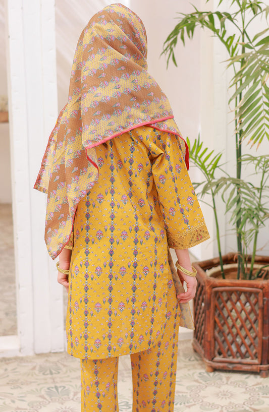 Suntex Fabric Embroidered Lawn Stitched 3 Piece Suit - SH-2535K - SS25EEFE - Yellow - Girls Eid Collection