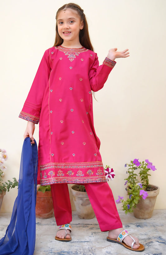 Shanzey Embroidered Cotton Stitched 3 Piece Suit - SHK-3621 - SH25BEF - Magenta - Girls Festive Collection