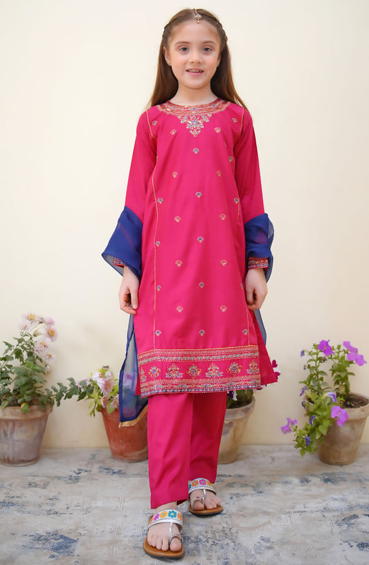 Shanzey Embroidered Cotton Stitched 3 Piece Suit - SHK-3621 - SH25BEF - Magenta - Girls Festive Collection