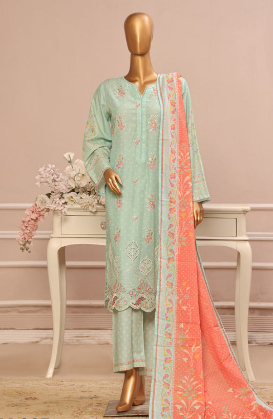 Bin Saeed Embroidered Lawn Stitched 3 Piece Suit - SM-035 - BS25EL3PCV5 - Green - Summer Collection