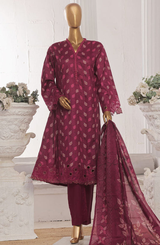 Bin Saeed Embroidered Lawn Stitched 3 Piece Frock - SM-626 - BS25LFV3 - Magenta - Summer Collection