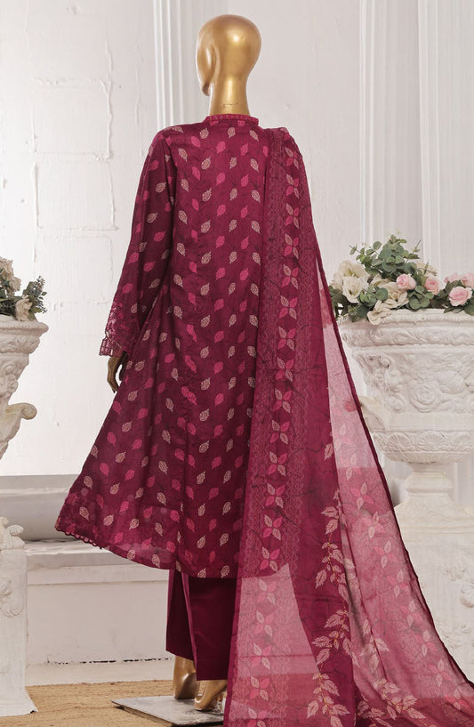 Bin Saeed Embroidered Lawn Stitched 3 Piece Frock - SM-626 - BS25LFV3 - Magenta - Summer Collection