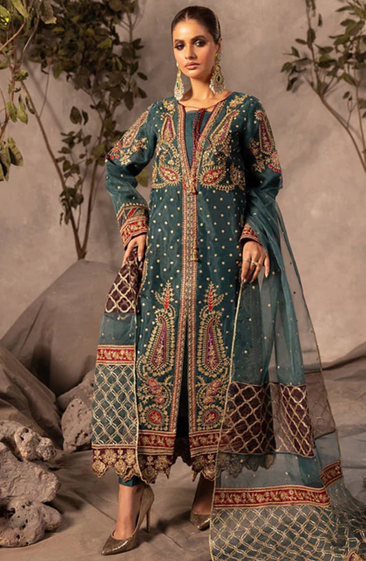 Abrish By Diara Couture Embroidered Organza Stitched 3 Piece Suit - US-582 Zuri - DC25AB - Teal - Formal Collection