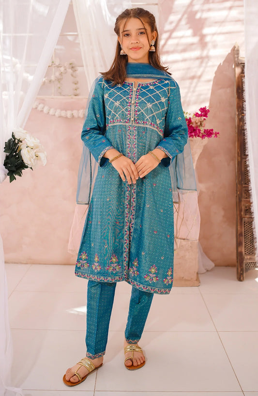 3 Piece Blue Embroidered Lawn Suit - 10725-Grn - MOD26MT - Festive Collection