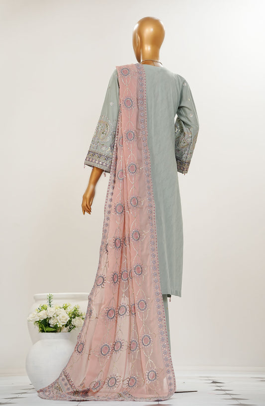 Durnaz by Amna Khadija Embroidered Jacquard Lawn Stitched 3 Piece Suit - AM25DRN - BR CH 01 - Grey - Festive Collection
