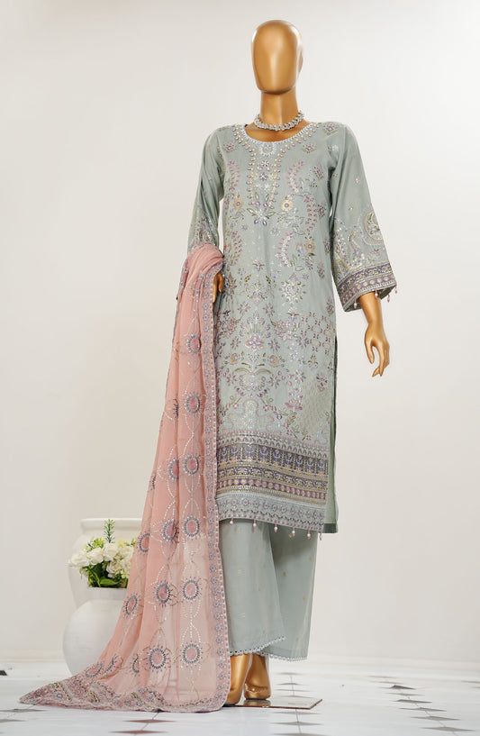 Durnaz by Amna Khadija Embroidered Jacquard Lawn Stitched 3 Piece Suit - AM25DRN - BR CH 01 - Grey - Festive Collection