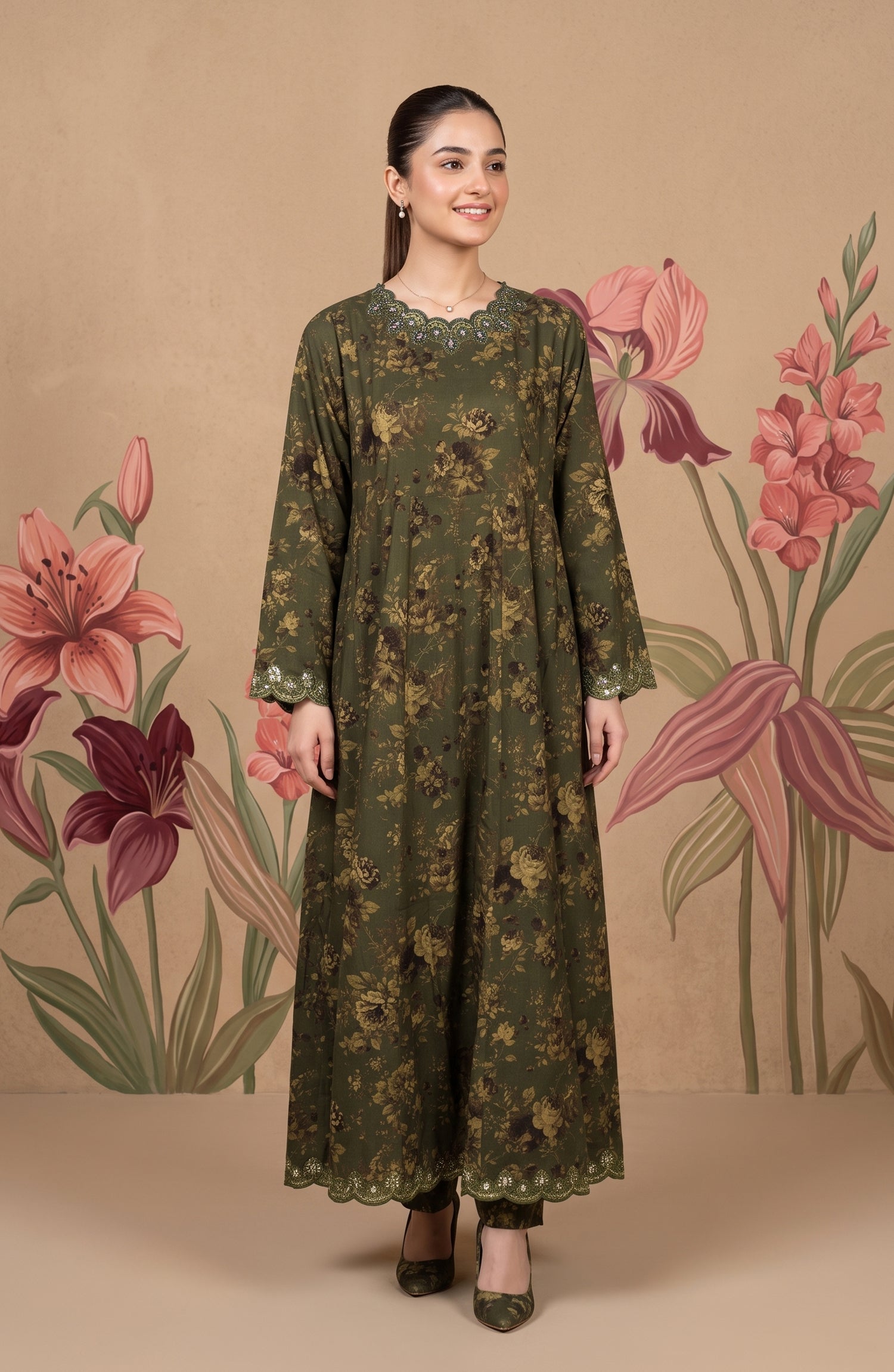 Kashf by Amna Khadija Embroidered Staple Stitched 2 Piece Suit - D-6331 - TF26KF - Green - Fancy Collection