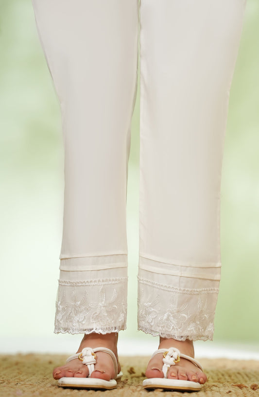 Amna Khadija Fine Cotton Stretchable Trouser - AM25TR - 02 - White - Casual Collection