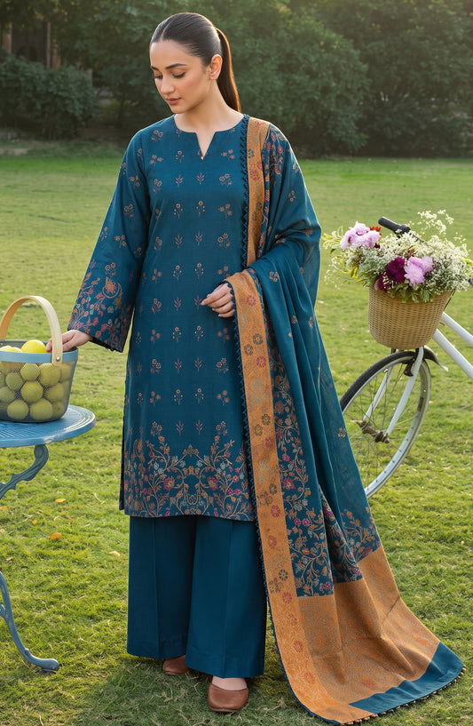 Aveline by Amna Khadija Winter Dyed Wool Printed Unstitched 3 Piece Suit - AKAW-02- AM26AWE - Blue - Winter Collection