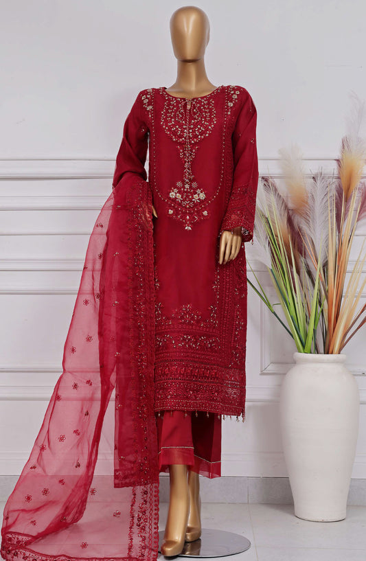 Mahpara by Sadabahar Embroidered Organza Stitched 3 Piece Suit - AG-30 Red - SBD25MHPV15 - Festive Collection