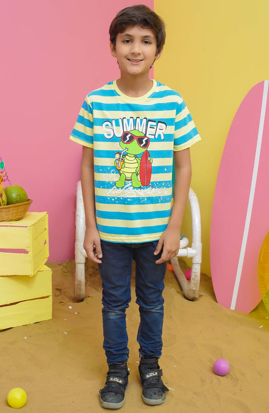 Modest Casual Jersey Stitched T-Shirt - BS2408-Lim Turtle Graphic Tee - MOD25STS - Blue - Casual Collection