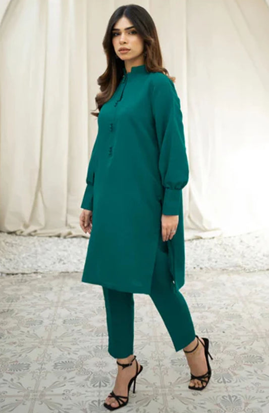 Zauk Casual Rawsilk Stitched 2 Piece Suit - Cactus - ZK25EE - Green - Festive Collection