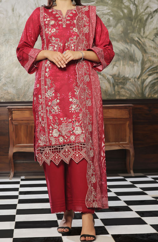 Zynah by VS Textile Chikankari Lawn Unstitched 3 Piece Suit - D-589 - VS25ZCL - Red - Summer Collection