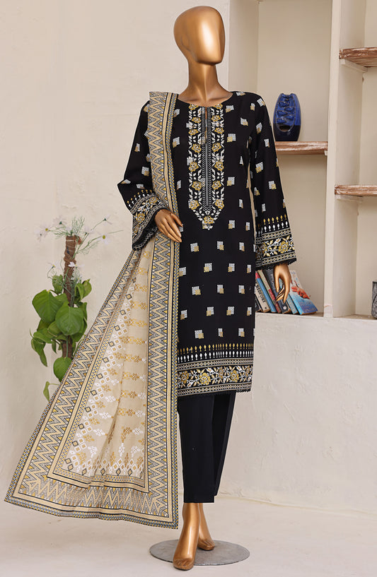 HZ Textile Embroidered Lawn Unstitched 3 Piece Suit - ES-05 - HZ25EESL - Black - Summer Collection
