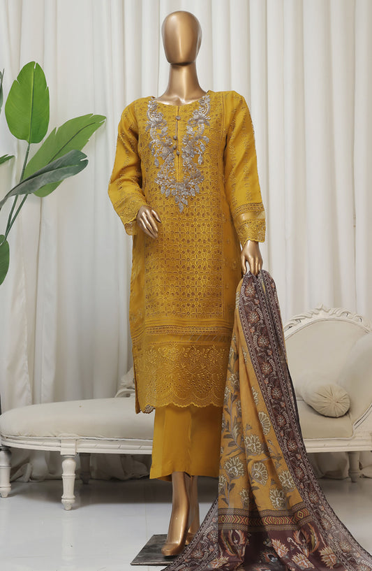 Falsafaa by HZ Textile Embroidered Organza Stitched 3 Piece Suit - HZK-178 Mustard - HZ25FHZKV6 - Mustard - Festive Collection