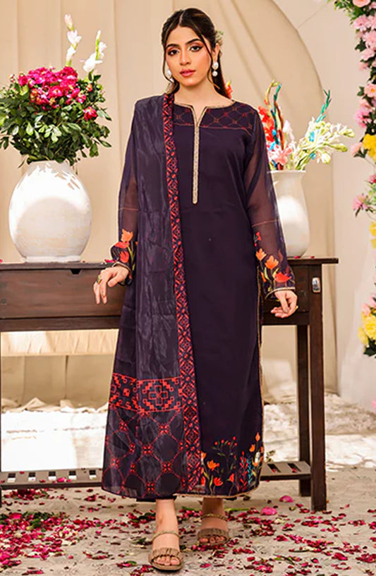 Nazmina Casual Chiffon Stitched 3 Piece Suit - Lavande Elegante FR-775 - NAZ25REB - Purple - Festive Collection