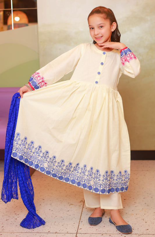 Amna Khadija Embroidered Cotton Stitched 3 Piece Suit - LF-02 - AM25LFKF - Yellow - Girls Eid Collection