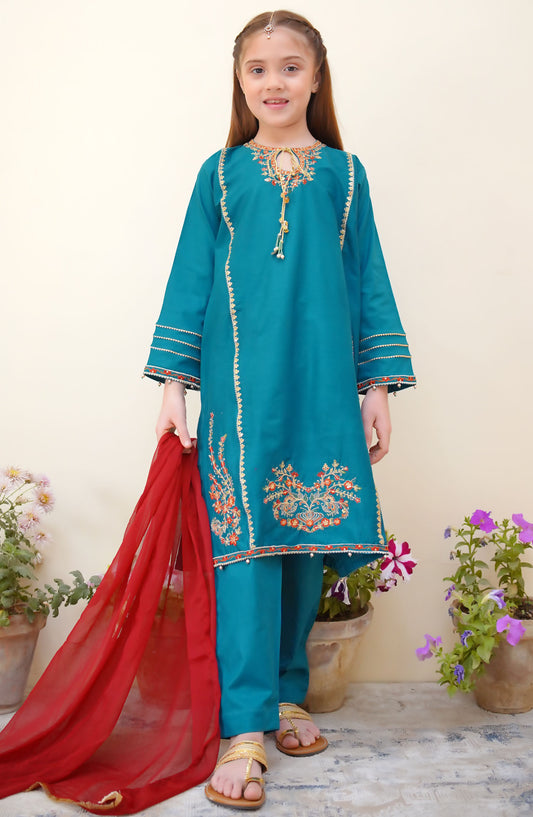 Shanzey Embroidered Cotton Stitched 3 Piece Suit - SHK-3622 - SH25BEF - Sea Green - Girls Festive Collection