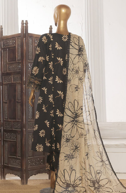Bin Saeed Embroidered Lawn Stitched 3 Piece Frock - SM-629 - BS25LFV3 - Black - Summer Collection