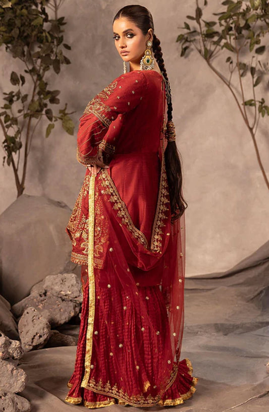 Abrish By Diara Couture Embroidered Organza Stitched 3 Piece Suit - UA-07 Zarifa - DC25AB - Maroon - Formal Collection
