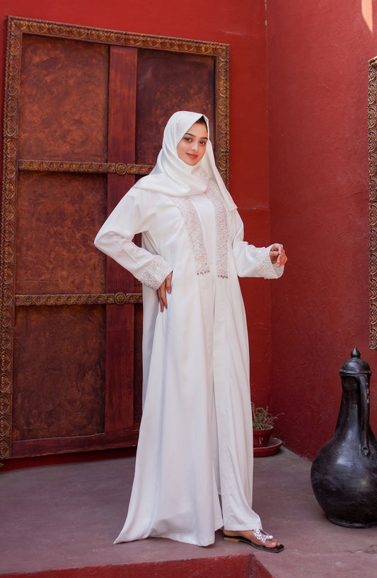La Khilaba Luxury Wear Embroidered Satin Silk - Dove Embellished Abaya - LKH25LWR - Abaya Collection
