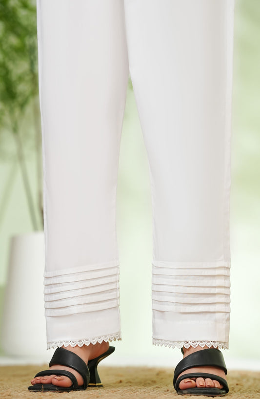 Amna Khadija Fine Cotton Pintex Trouser - AM25TR - 03 - White - Casual Collection