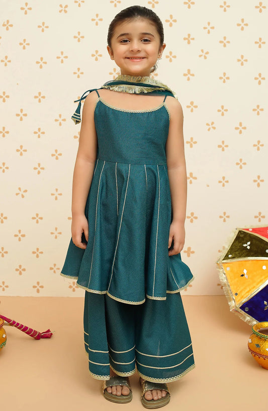 Modest Casual Cotton Stitched 3 Piece Suit - 9190 - MOD25ME - Green - Girls Summer Collection