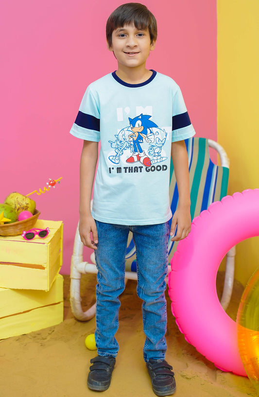 Modest Casual Jersey Stitched T-Shirt - BS2407-Nblu Sonic Graphic Tee - MOD25STS - Blue - Casual Collection