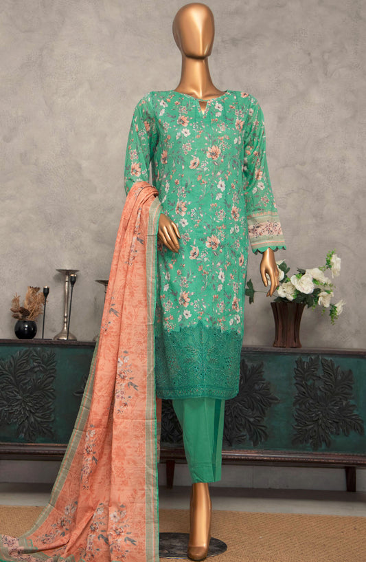 Meenakari by HZ Textile Embroidered Lawn Unstitched 3 Piece Suit - D-242 - HZ25MNK - Green - Summer Collection
