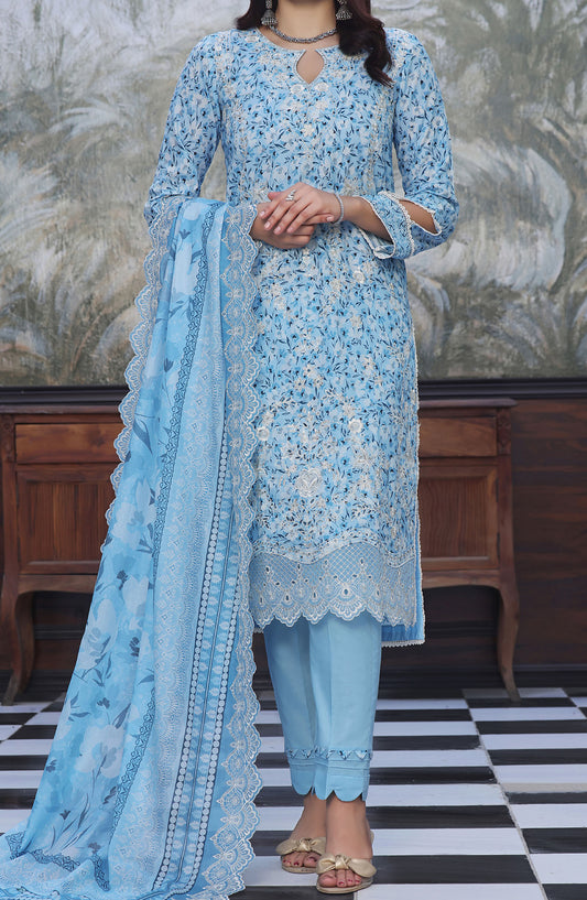 Zynah by VS Textile Chikankari Lawn Unstitched 3 Piece Suit - D-583 - VS25ZCL - Blue - Summer Collection
