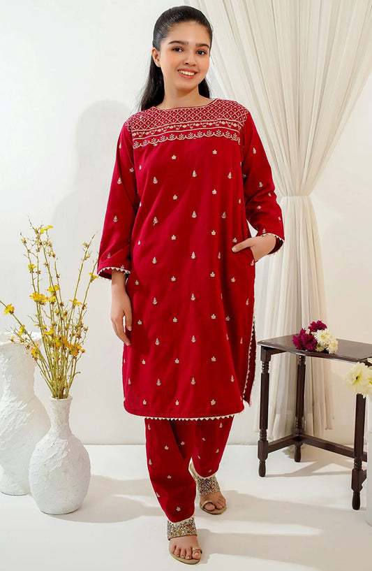 Cotton Embroidered 2 Piece Suit - EMC-8 - OCH25CO - Maroon - Summer Collection