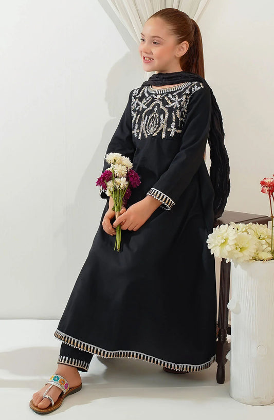 Cotton Embroidered 3 Piece Suit - EMCF-08 - OCH25GFS - Black - Casual Collection