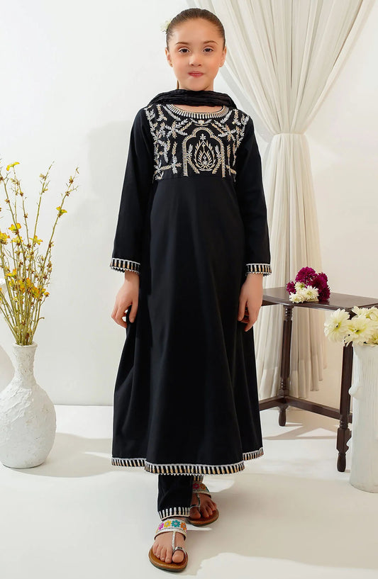 Cotton Embroidered 3 Piece Suit - EMCF-08 - OCH25GFS - Black - Casual Collection