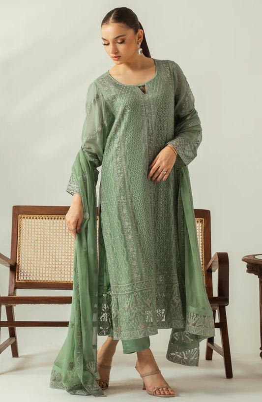 Diva by Zouj Embroidered Chiffon Unstitched 3 Piece Suit - Frosted Patel - ZJ25DFL - Green - Festive Collection