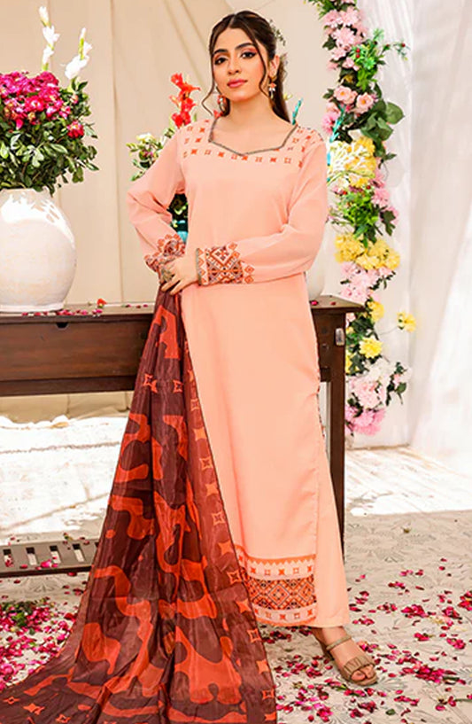 Nazmina Casual Chiffon Stitched 3 Piece Suit - Peche Delicate FR-777 - NAZ25REB - Peach - Festive Collection