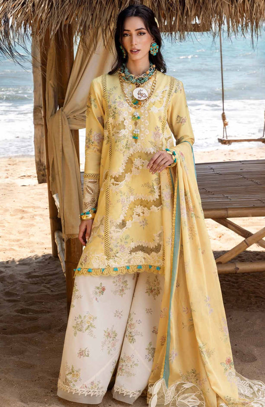 Saira Shakira Embroidered Lawn Unstitched 3 Piece Suit - SERENA-A - SSK25L - Yellow - Summer Collection