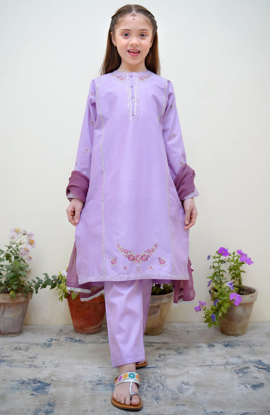 Shanzey Embroidered Cotton Stitched 3 Piece Suit - SHK-3623 - SH25BEF - Purple - Girls Festive Collection