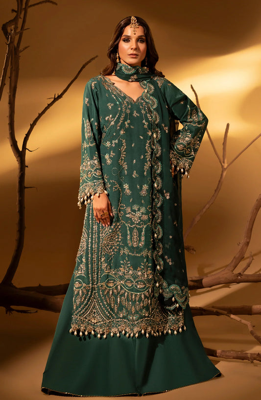 Aylin Luxury Embroidered Raw Silk Unstitched 3 Piece Suit - 04 Green Slate - AYL26SL - Green - Festive Collection