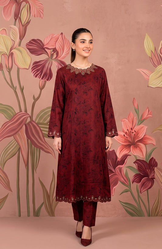 Kashf by Amna Khadija Embroidered Staple Stitched 2 Piece Suit - D-6328 - TF26KF - Maroon - Fancy Collection