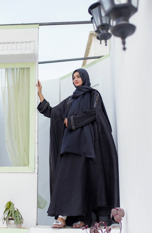 La Khilaba Luxury Wear Embroidered Luxurious Lava organza upper, inner Silk dress - Dusky Shine Cape Kaftan Abaya - LKH25LWR - Abaya Collection