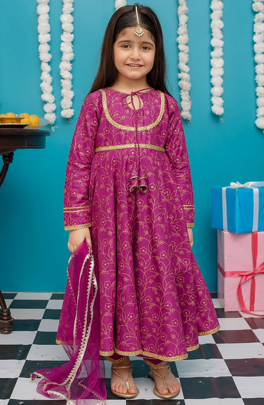 Modest Toddlers Cotton 3 Piece Frock - 9230 - MOD25EKK - Purple - Festive Collection