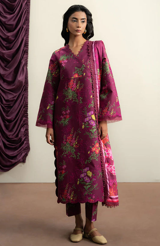 Ayzel Embroidered Lawn Unstitched 3 Piece Suit - Dewpetal - AY25TBM - Magenta - Summer Collection